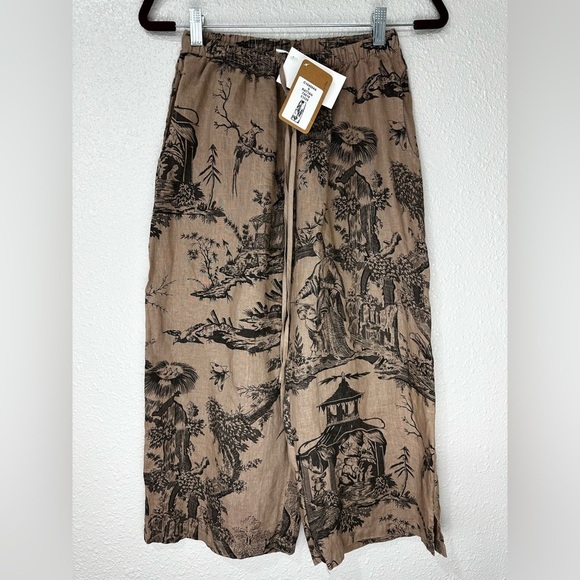 Kleen Pants - Kleen Women’s Pants Linen Crop Wide Leg Black Pull On Pockets Size S NWT